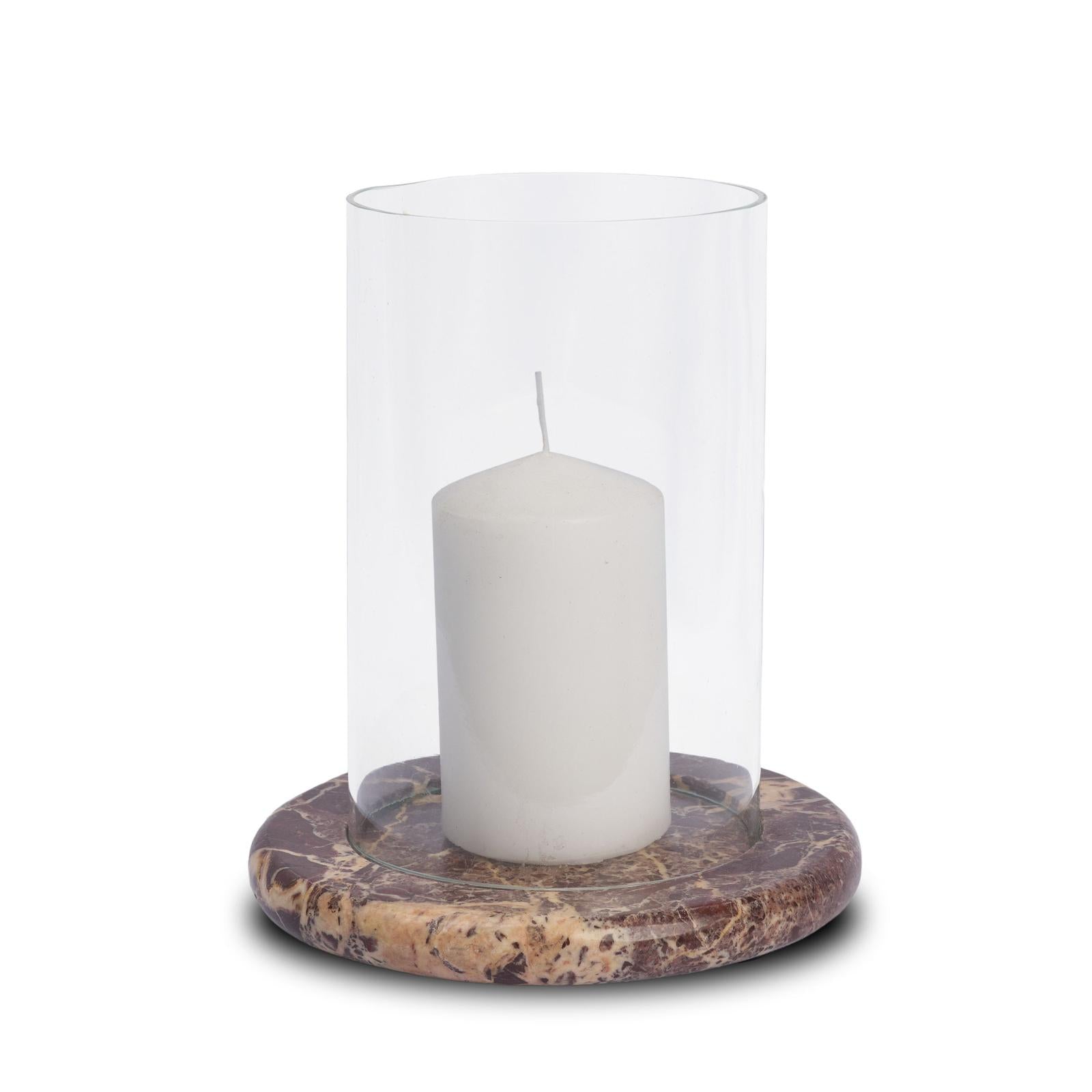 Mercana Bordo Red Marble w/ Glass Hurricane Candle Holder