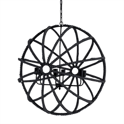 Mercana Ava Black Metal and Wooden Bead Six Bulb Chandelier