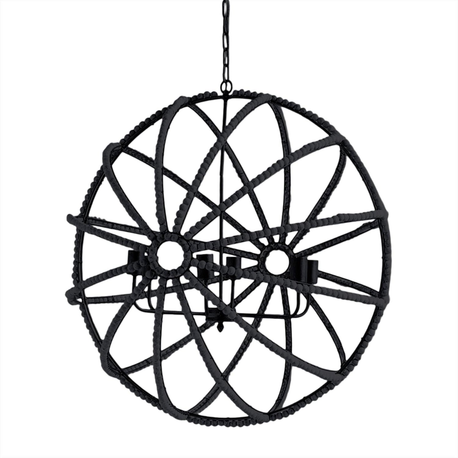 Mercana Ava Black Metal and Wooden Bead Six Bulb Chandelier Clearance