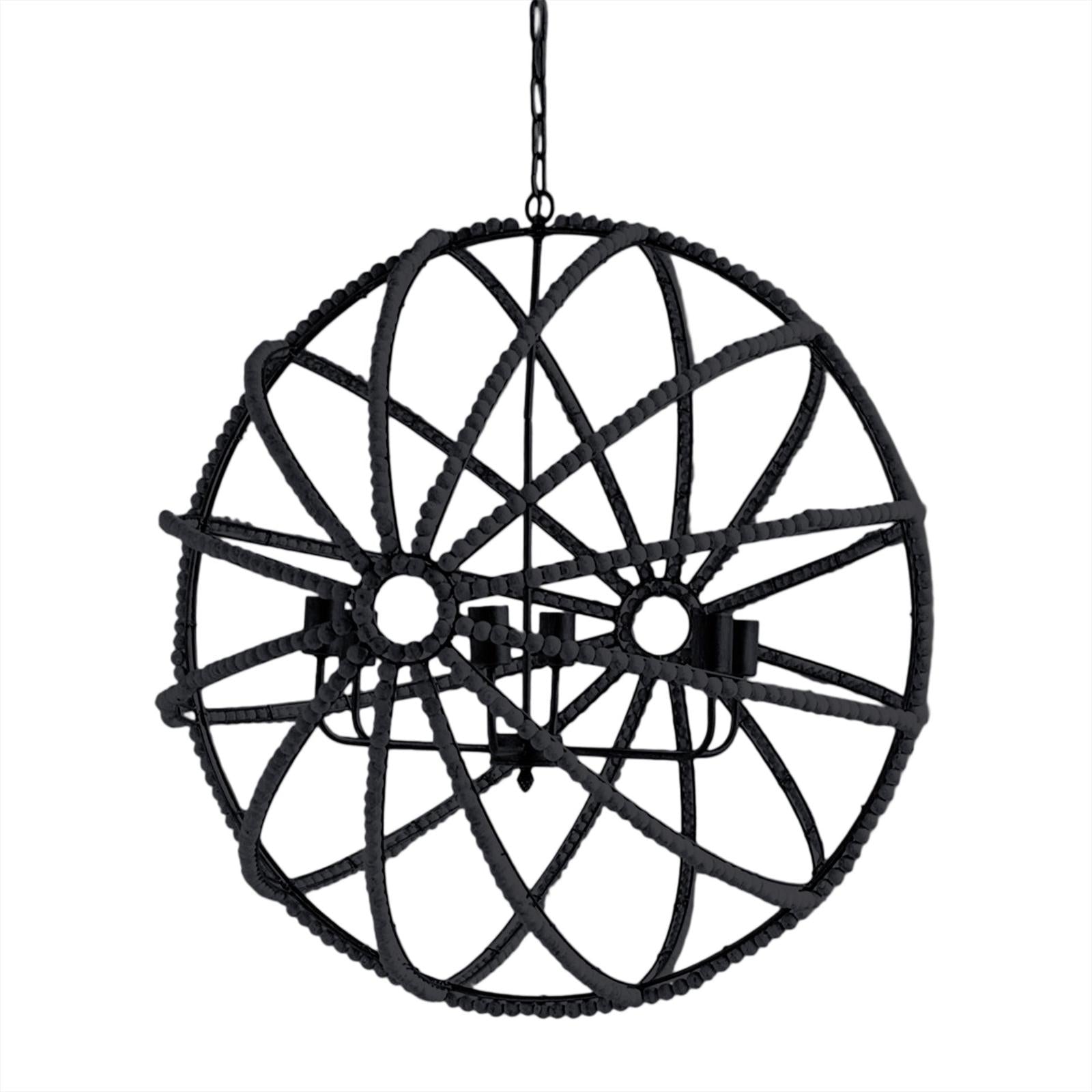 Mercana Ava Black Metal and Wooden Bead Six Bulb Chandelier Clearance