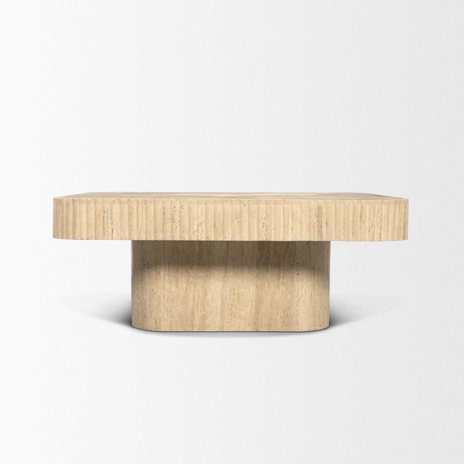 Mercana Tavora Ribbed Square Travertine Coffee Table