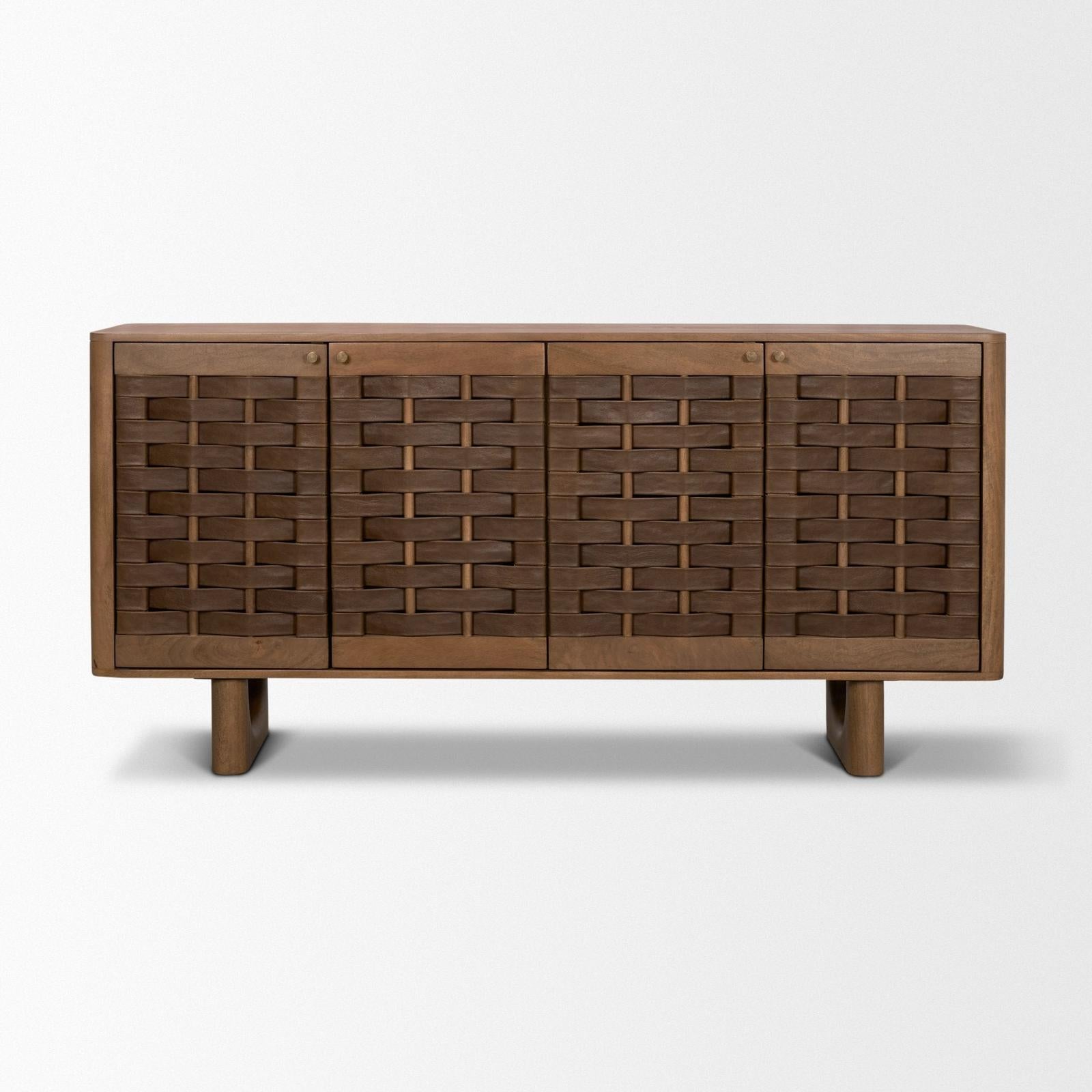 Mercana Wexlan Solid Wood w/ Leather Weave 4 Door Closed Sideboard