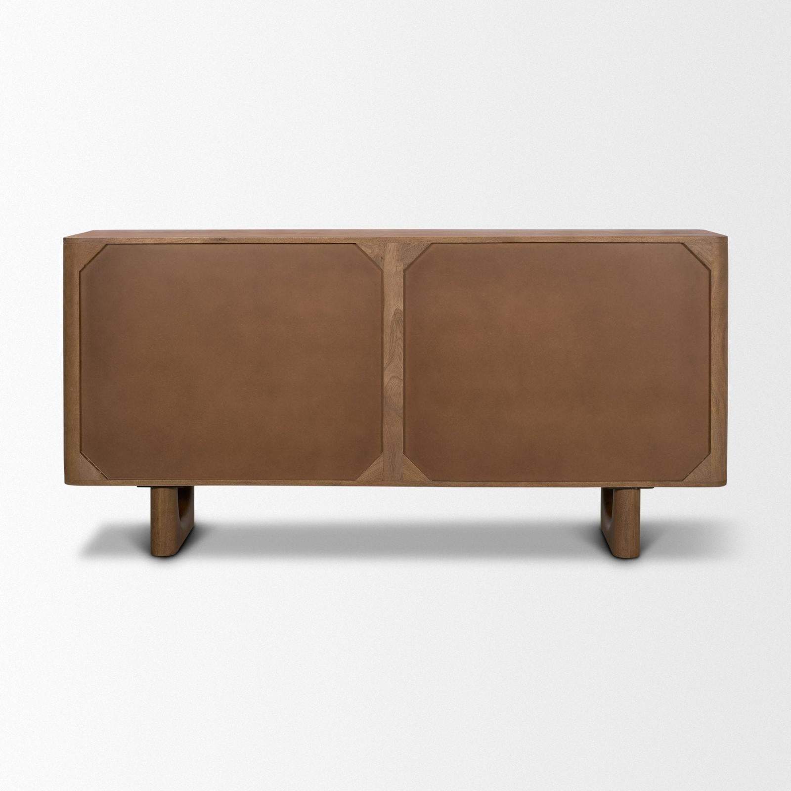 Mercana Wexlan Solid Wood w/ Leather Weave 4 Door Closed Sideboard