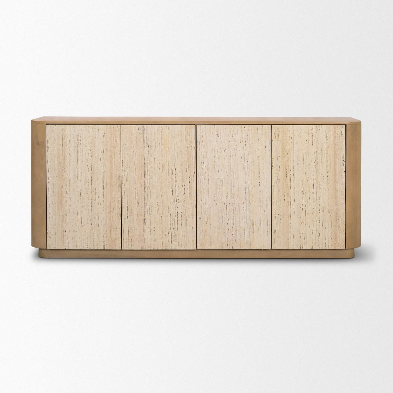 Mercana Serrin Solid Wood w/ Travertine 4 Door Closed Sideboard