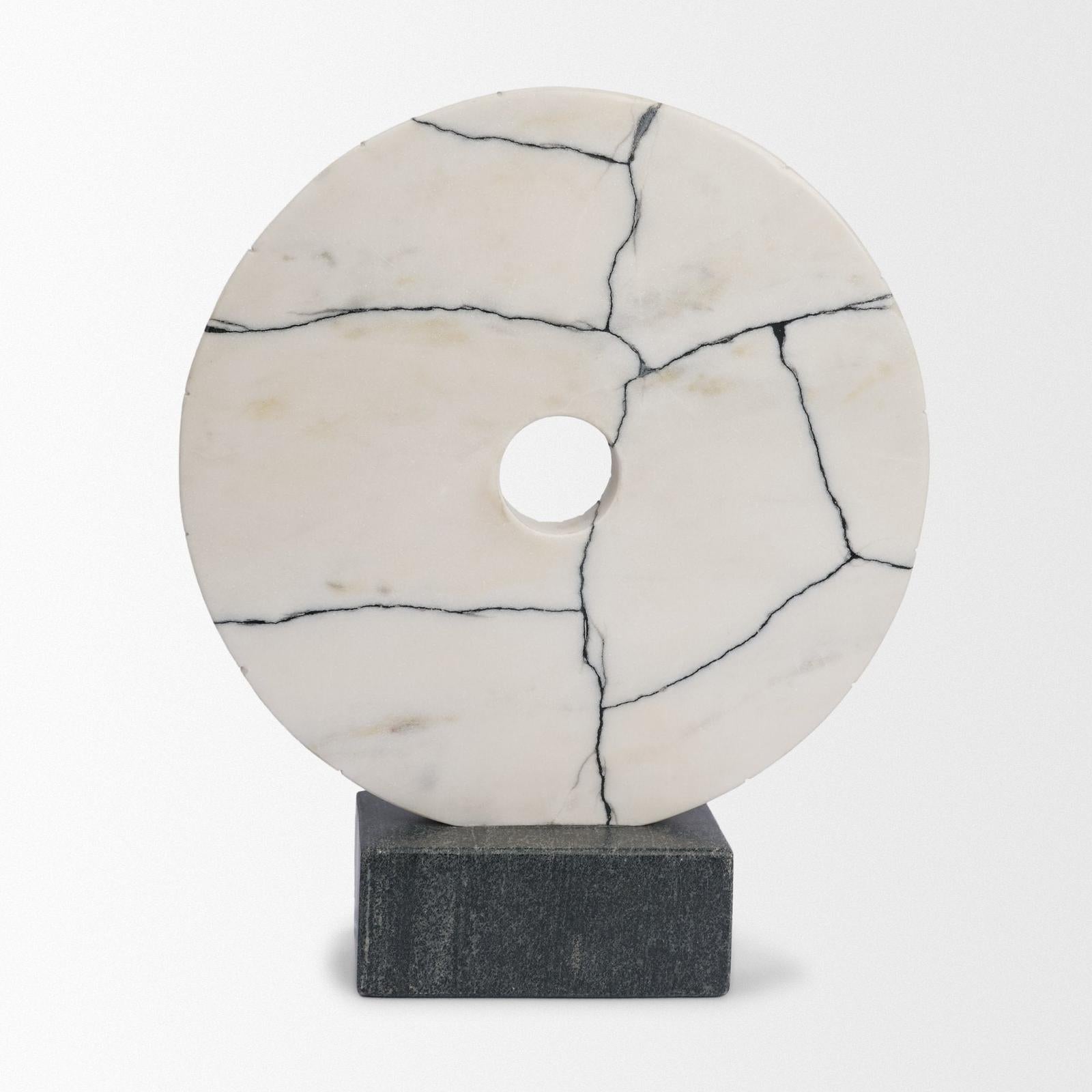 Mercana Orin White Marble Round Disc Decorative Object