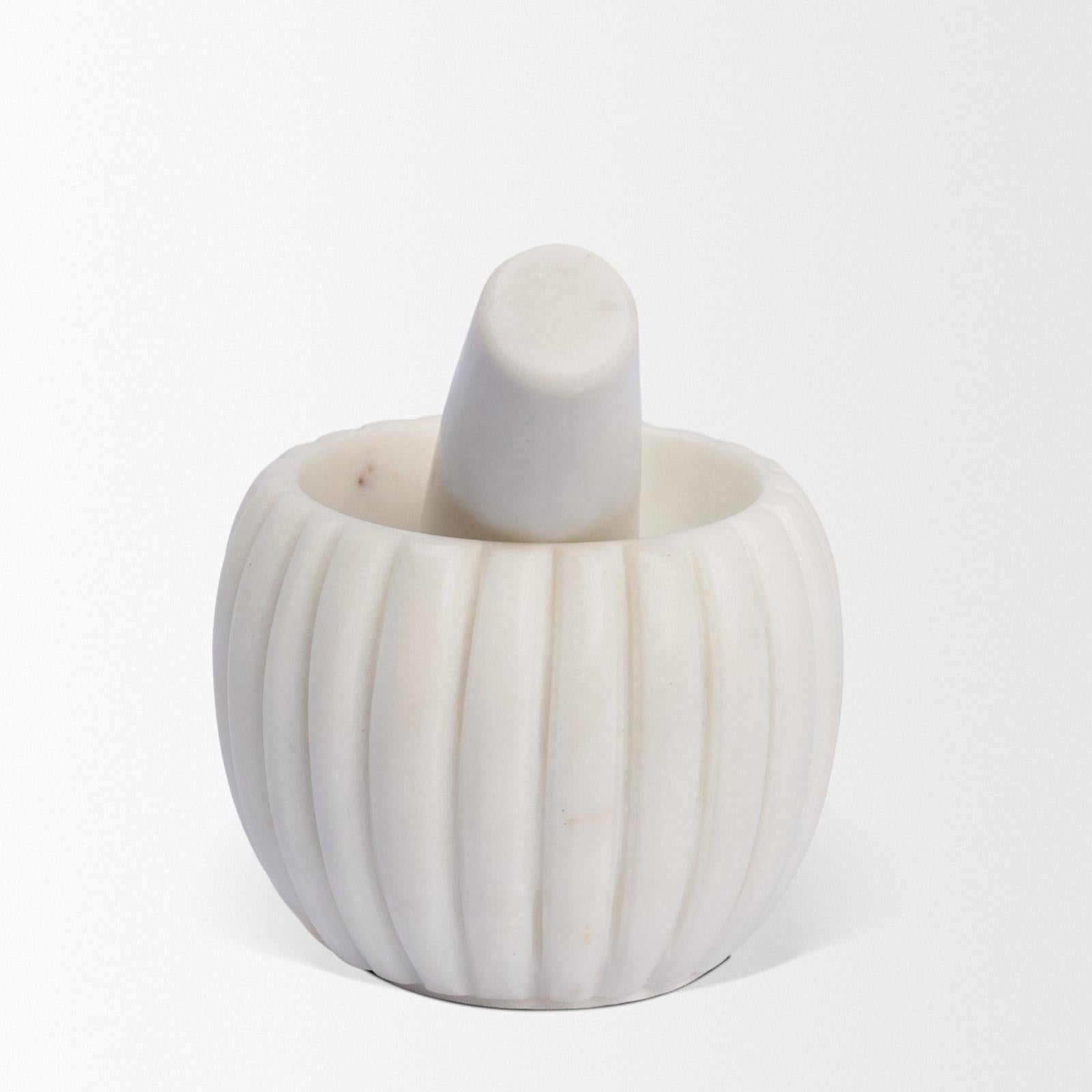 Mercana Cava Ribbed White Marble Mortar & Pestle