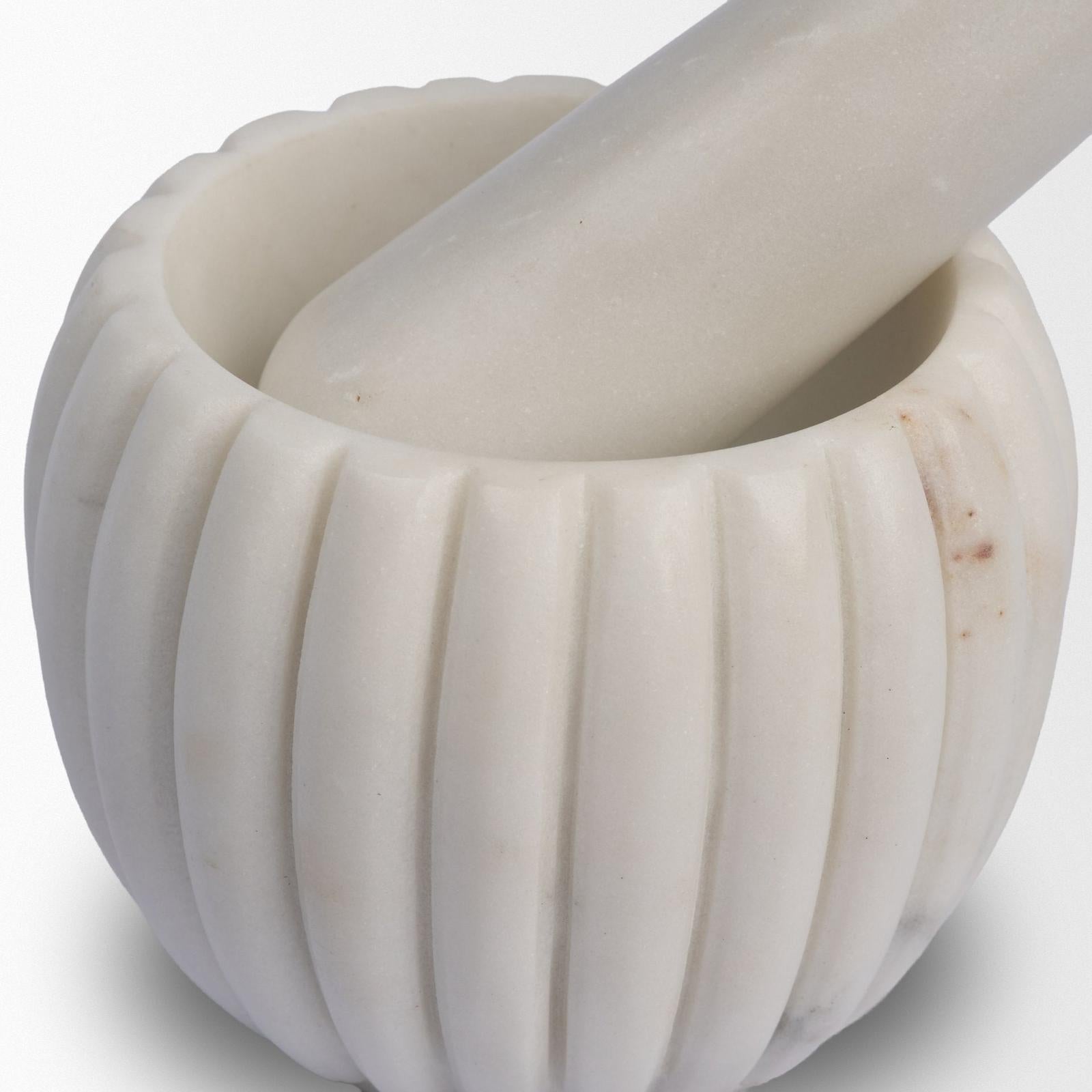 Mercana Cava Ribbed White Marble Mortar & Pestle