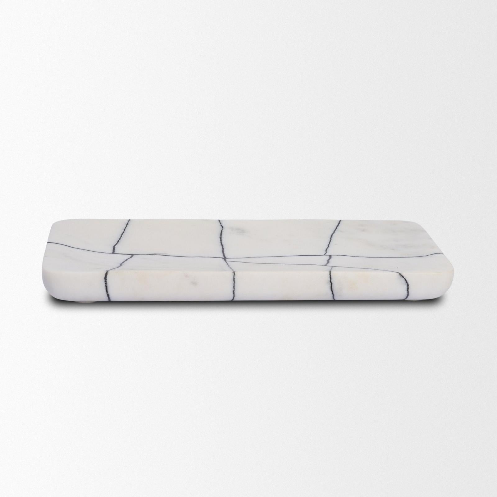 Mercana Tratto Rectangular White Marble Decorative Tray