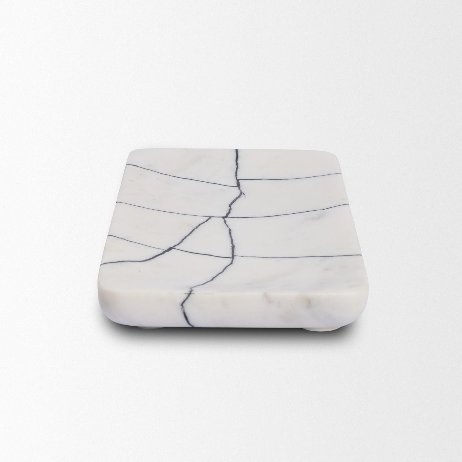 Mercana Tratto Rectangular White Marble Decorative Tray