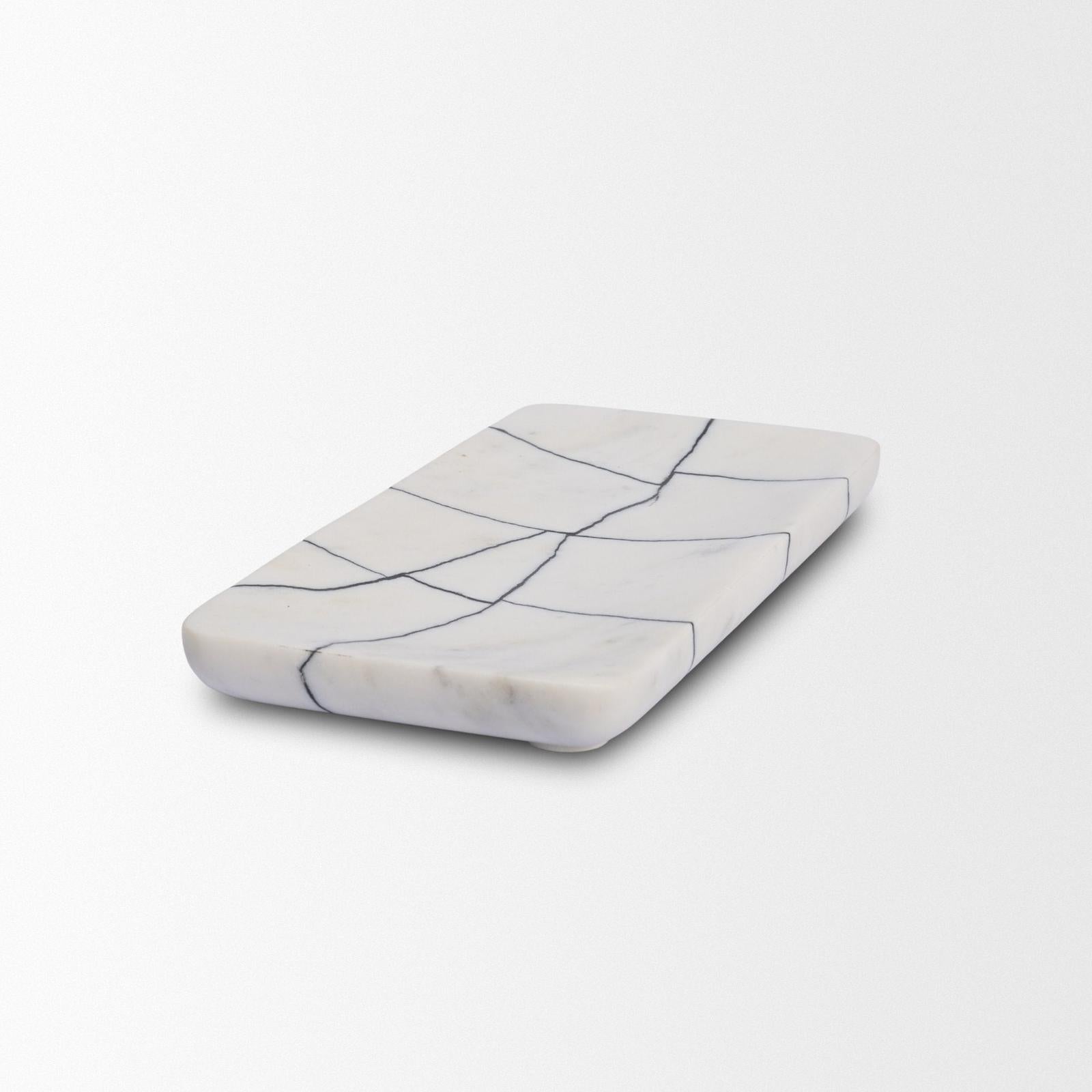 Mercana Tratto Rectangular White Marble Decorative Tray