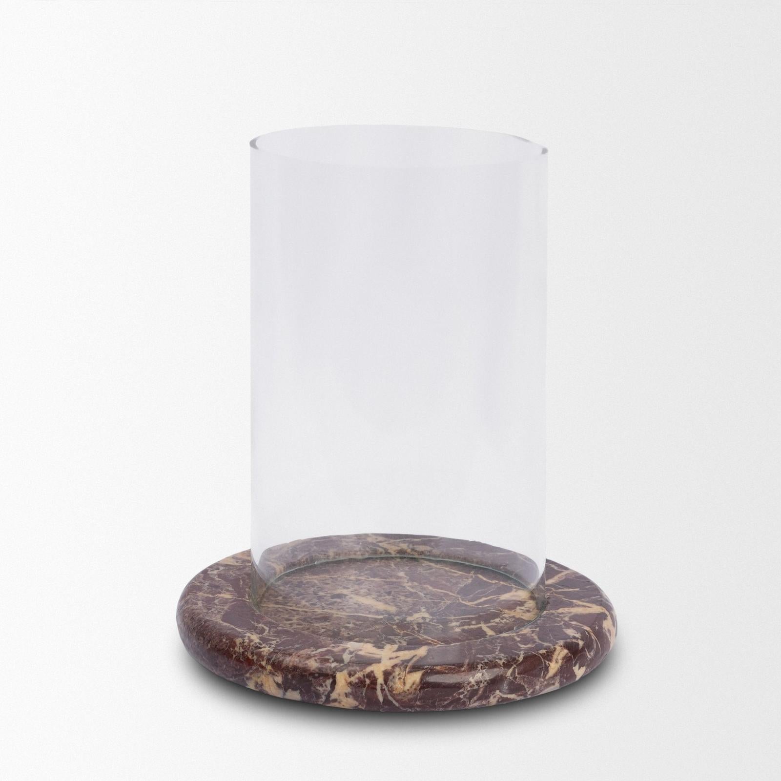 Mercana Bordo Red Marble w/ Glass Hurricane Candle Holder