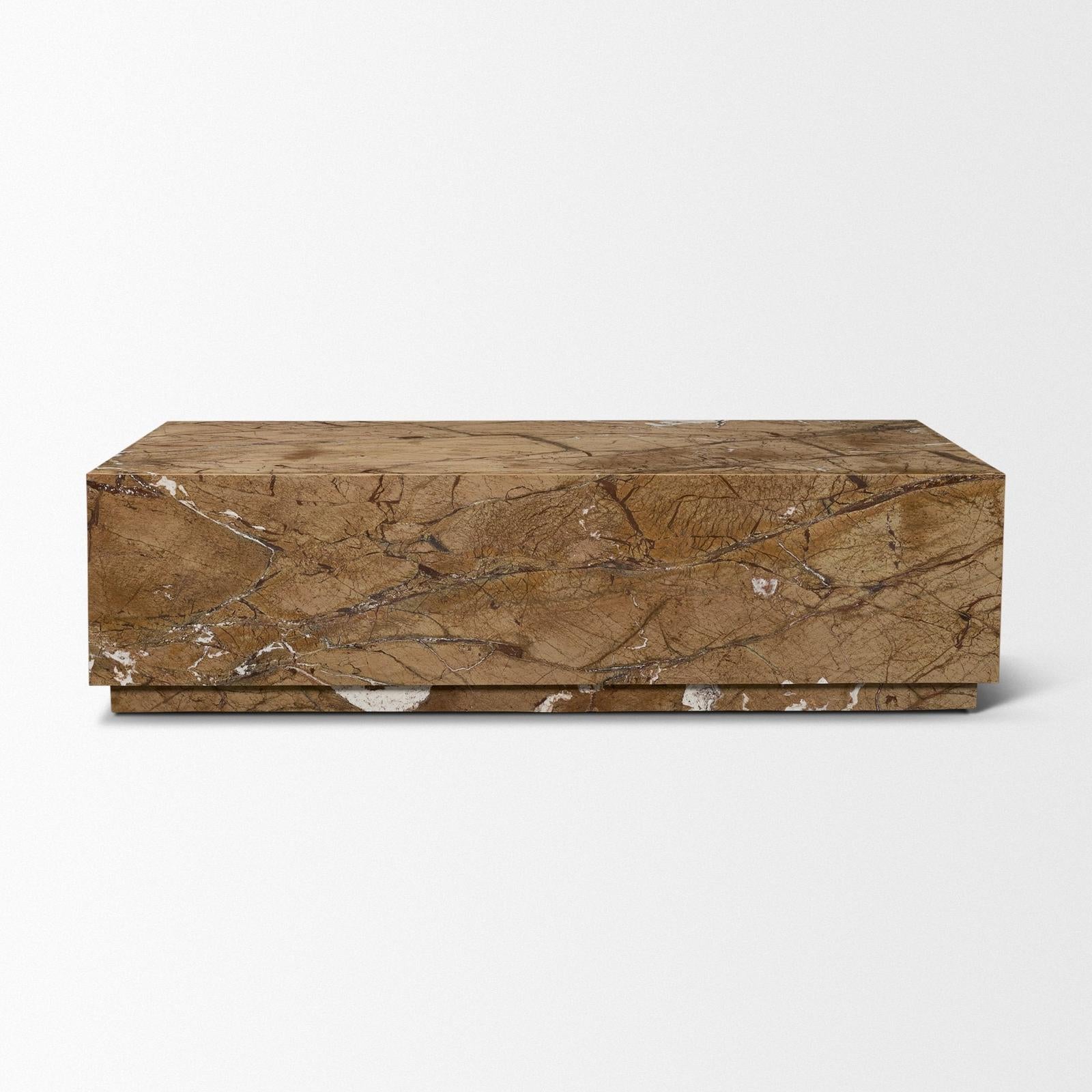 Mercana Matteo Solid Rainforest Rust Marble Rectangular Coffee Table