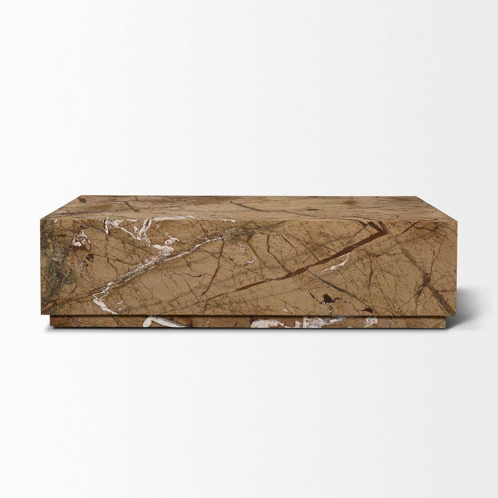 Mercana Matteo Solid Rainforest Rust Marble Rectangular Coffee Table