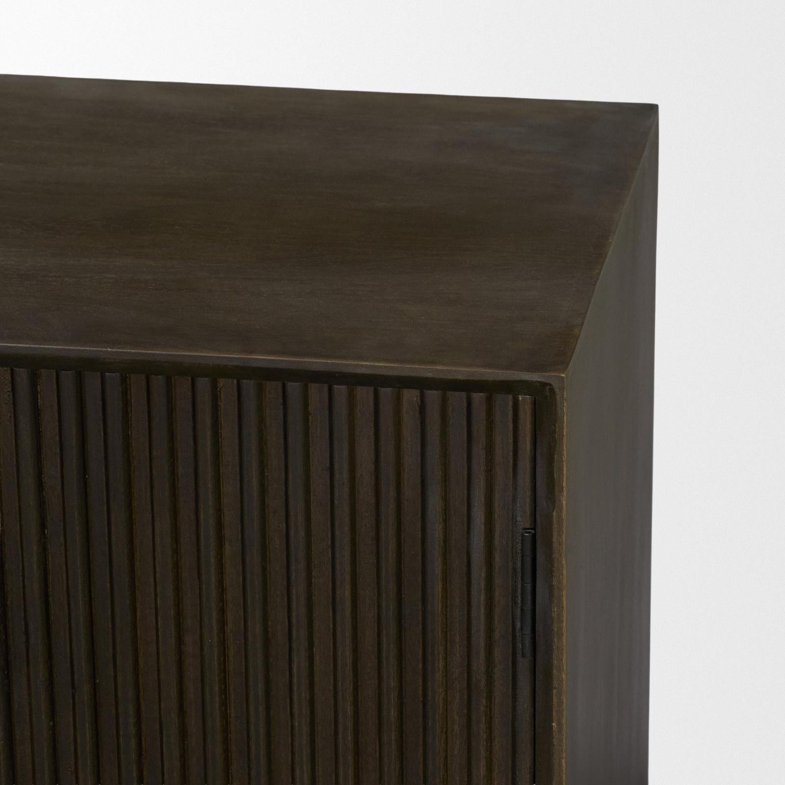 Mercana Cinder Distressed Dark Brown Wood Reeded 4-Door Closed Sideboard