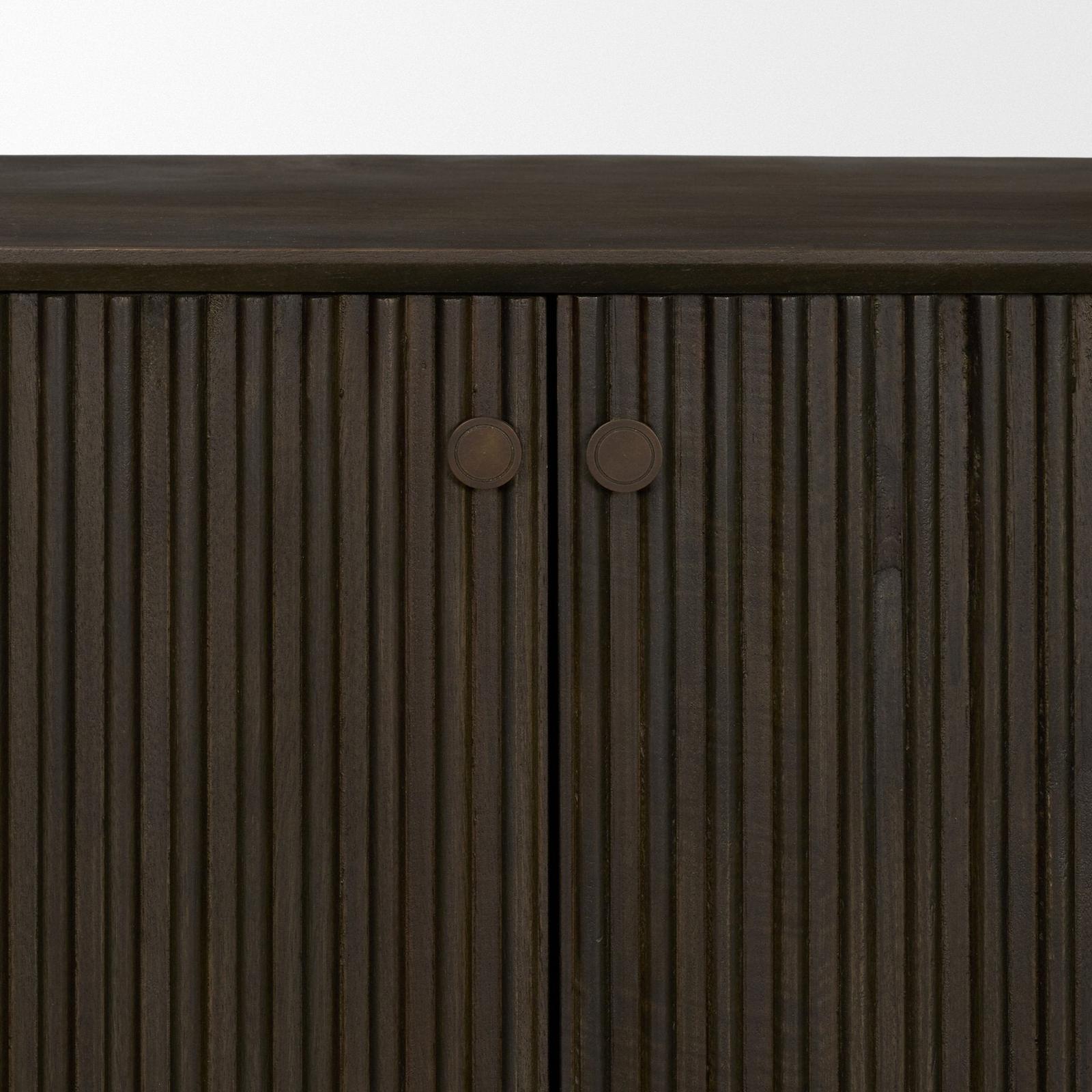 Mercana Cinder Distressed Dark Brown Wood Reeded 4-Door Closed Sideboard