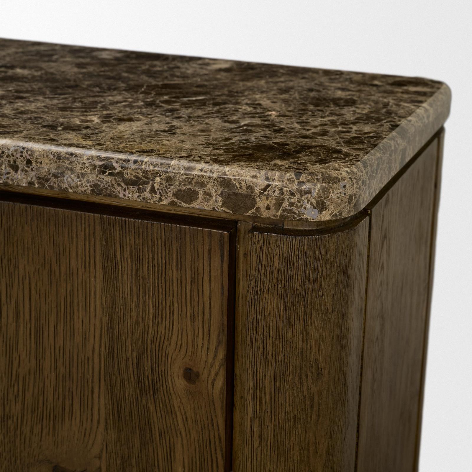 Mercana Kendrix Oak Wood Cappuccino Marble 4 Door Closed Sideboard