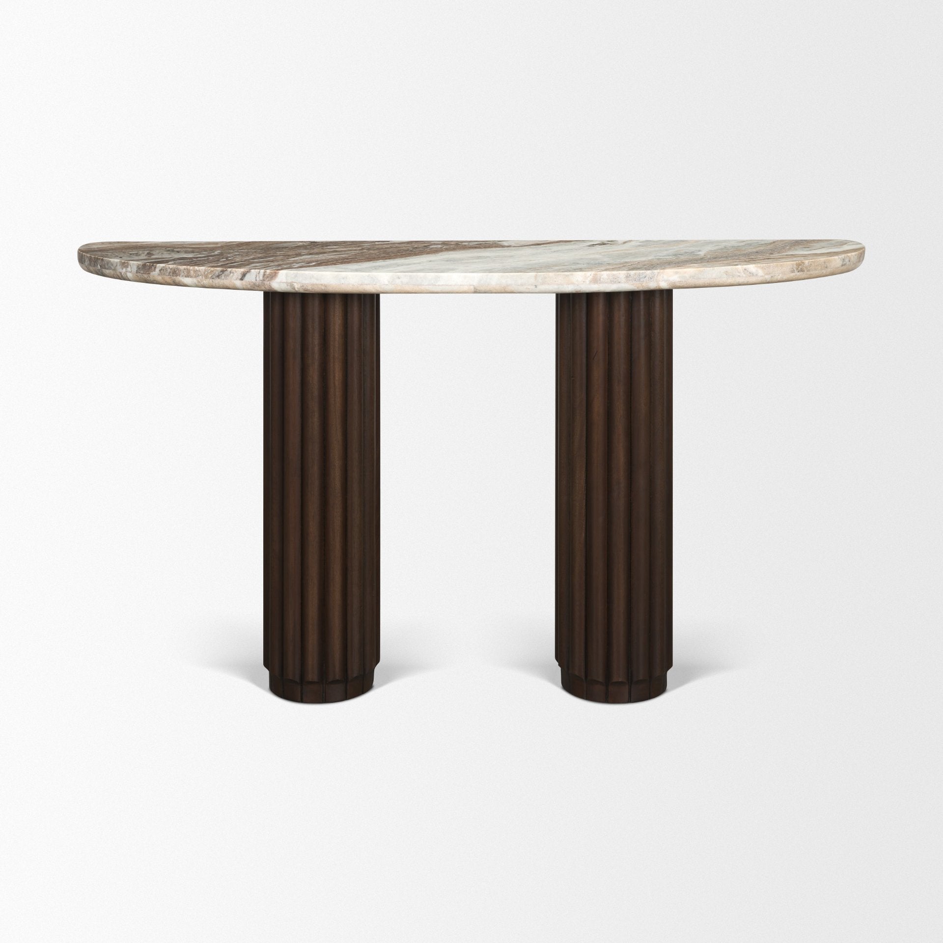 Mercana Marbrello Marble Top  Fluted Wood Half Moon Console Table