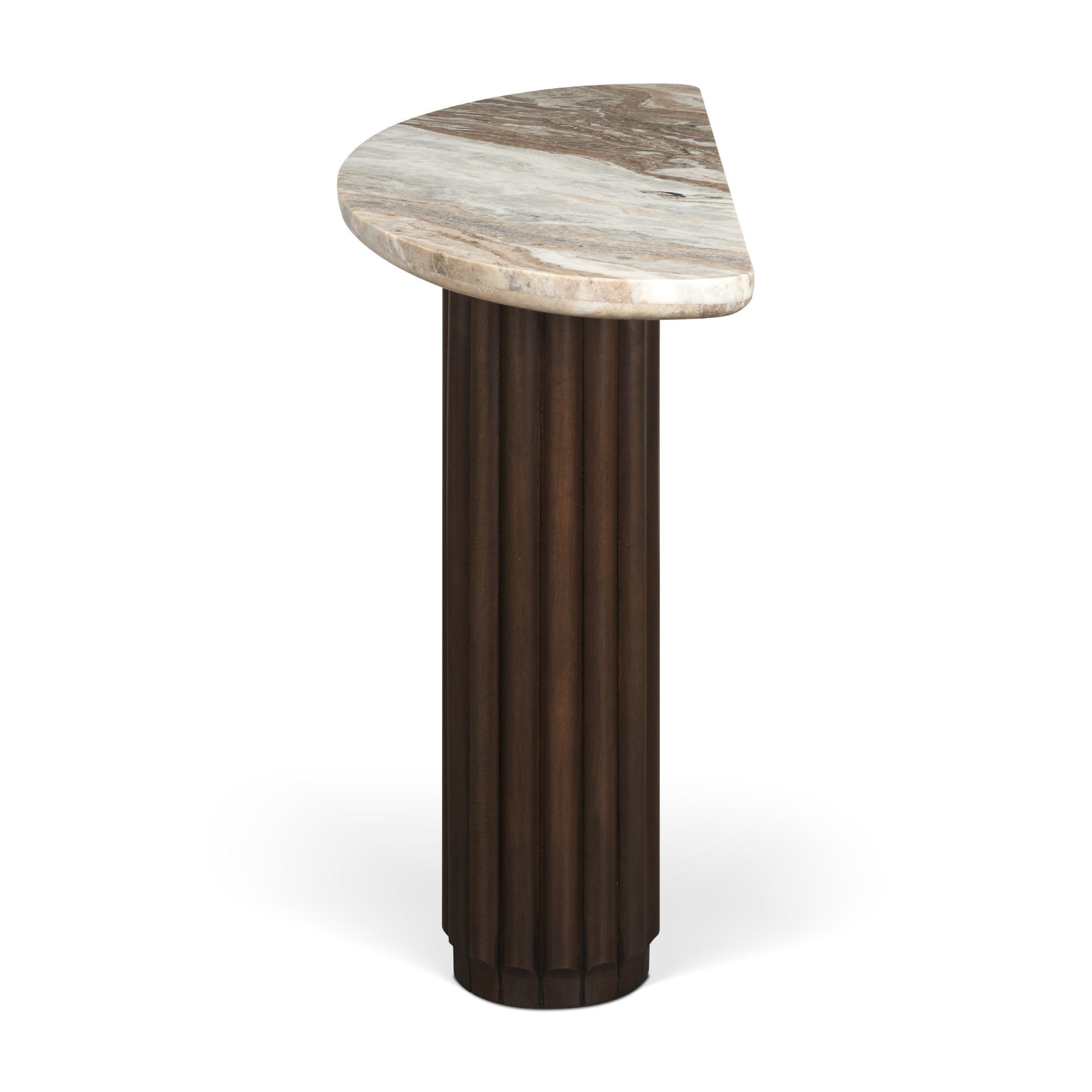 Mercana Marbrello Marble Top  Fluted Wood Half Moon Console Table