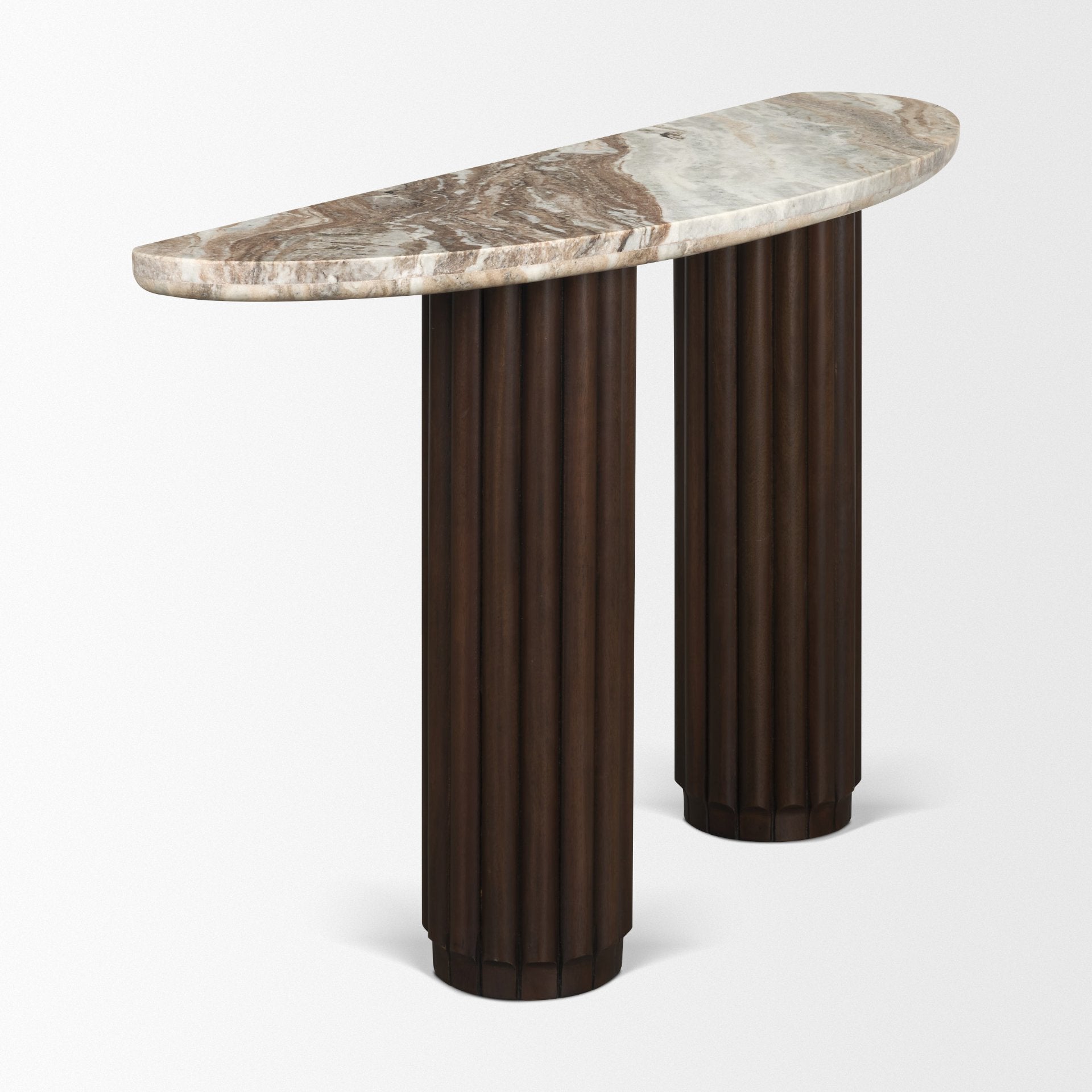 Mercana Marbrello Marble Top  Fluted Wood Half Moon Console Table