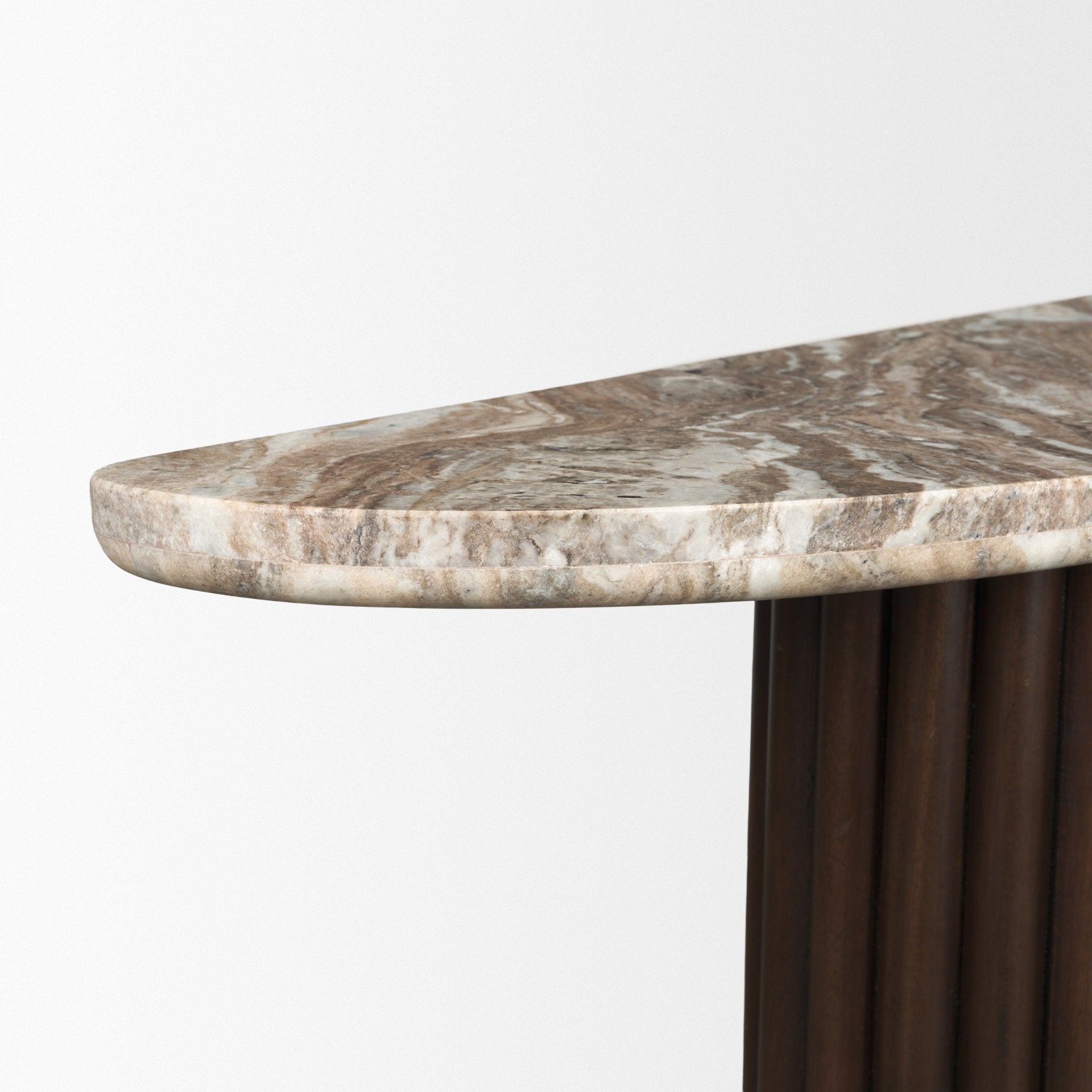 Mercana Marbrello Marble Top  Fluted Wood Half Moon Console Table