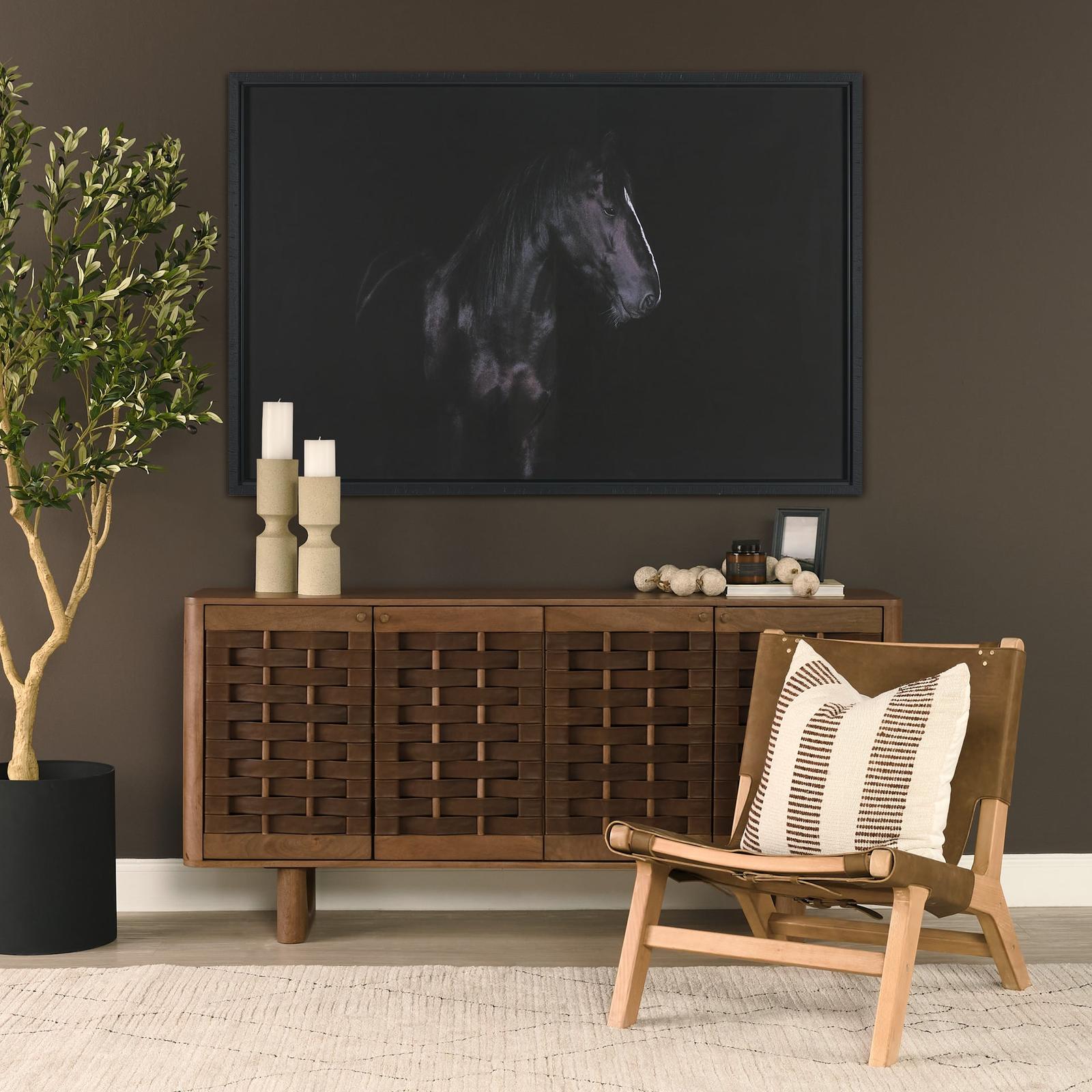 Mercana Wexlan Solid Wood w/ Leather Weave 4 Door Closed Sideboard