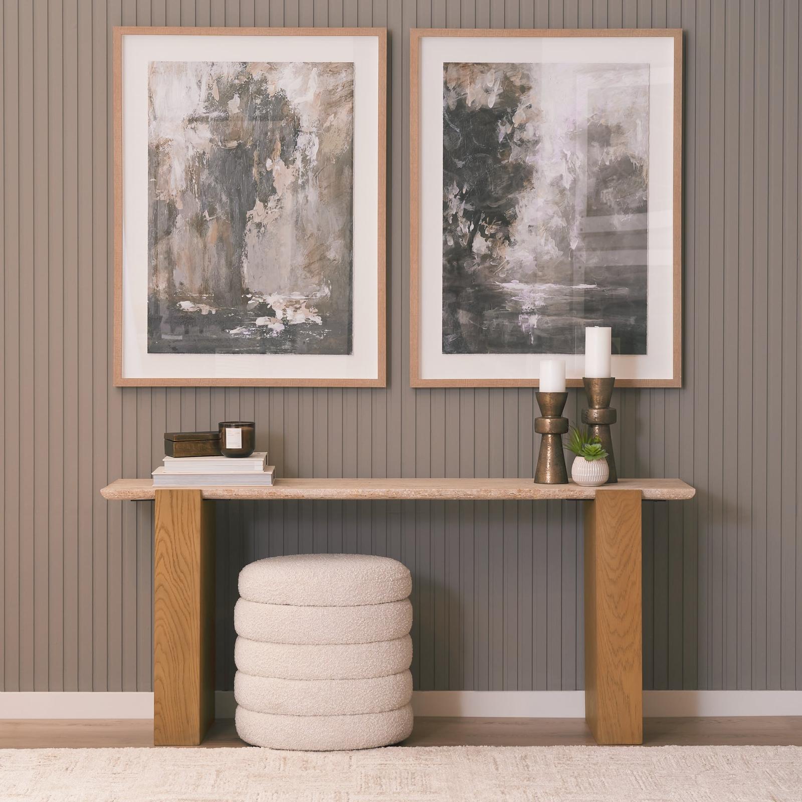 Mercana Milos Travertine Top Oak Wood Console Table