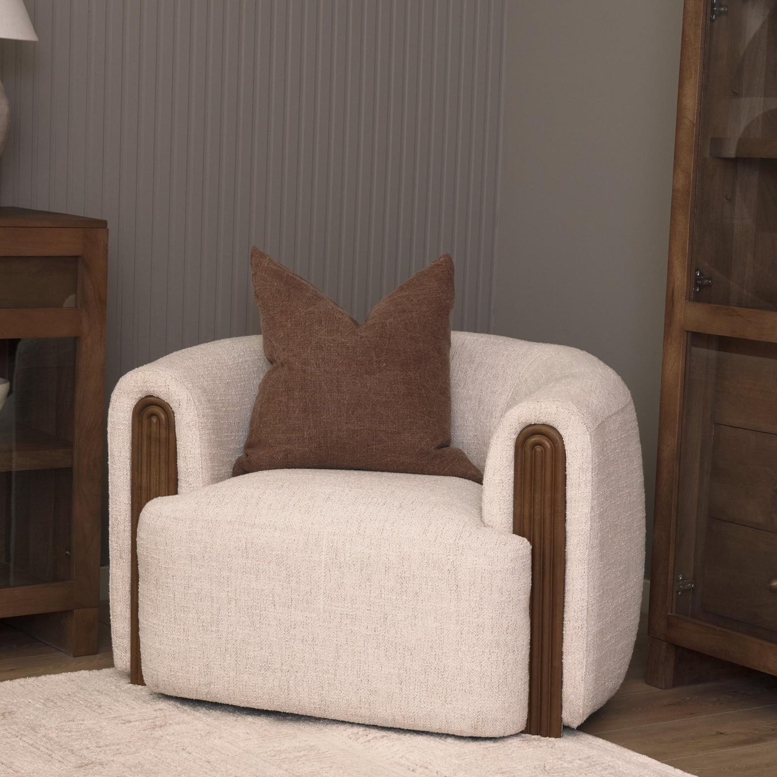Mercana Kornelia Soft Oatmeal Fabric Barrel Accent Chair