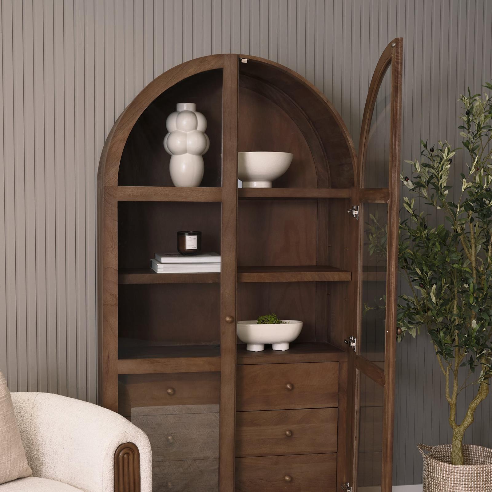 Mercana Suri Wood w/Glass Doors Arched Curio Cabinet