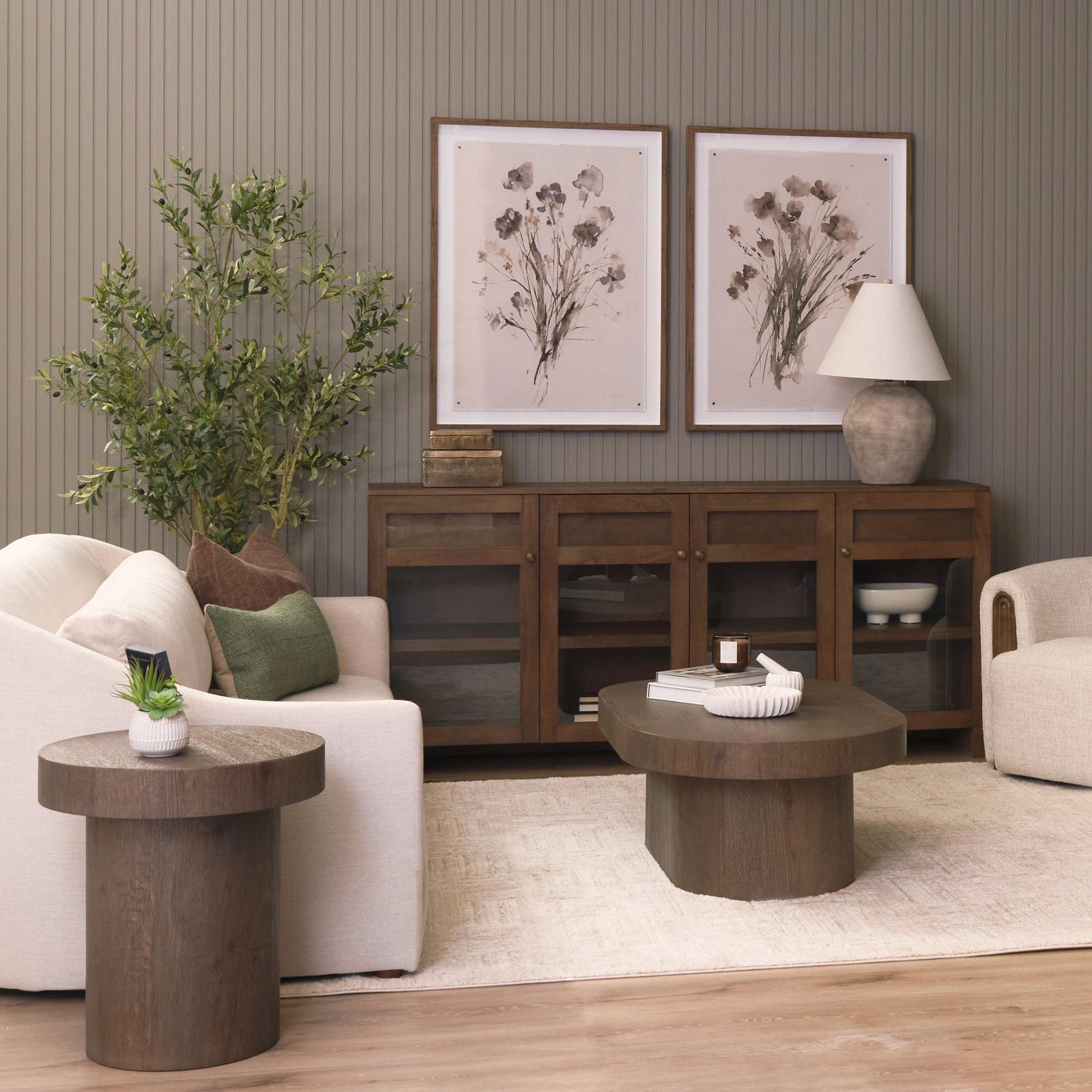 Mercana Lyonne Oak Wood Pedestal Side Tables