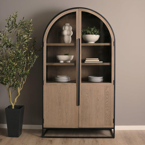 Mercana Sloan Light Brown w/Black Metal Frame Arched Cabinet