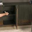 Mercana Cinder Distressed Dark Brown Wood Reeded 4-Door Closed Sideboard