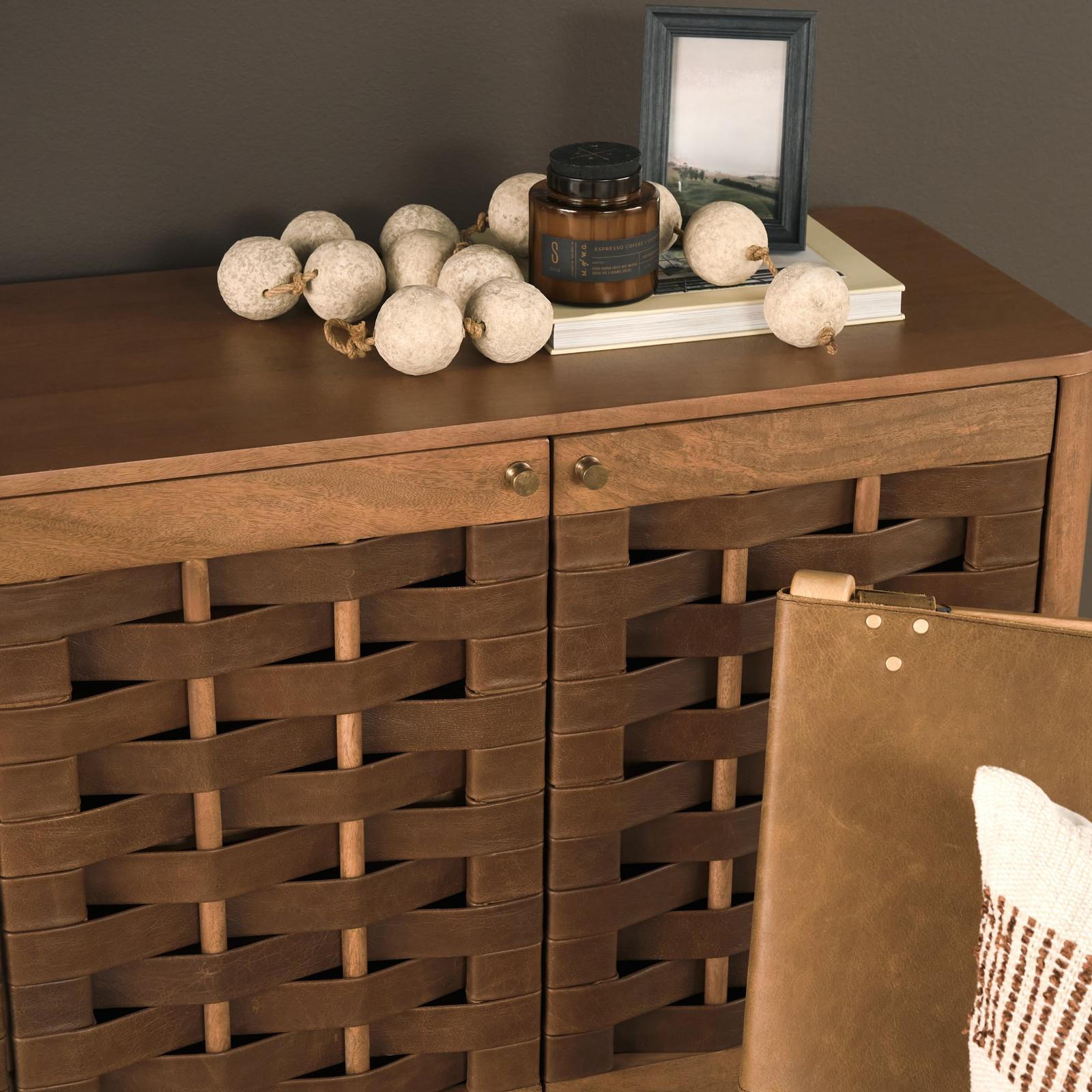 Mercana Wexlan Solid Wood w/ Leather Weave 4 Door Closed Sideboard