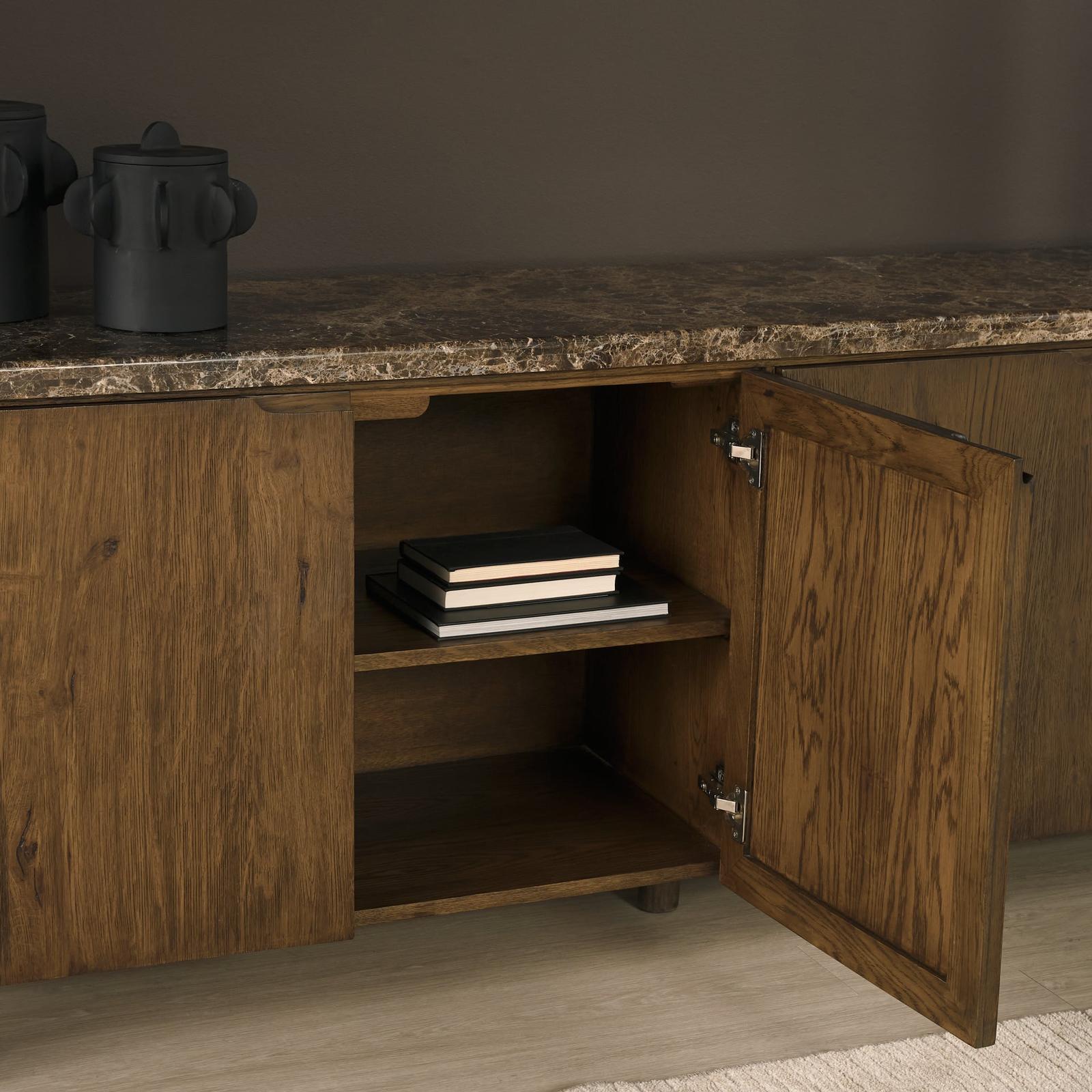 Mercana Kendrix Oak Wood Cappuccino Marble 4 Door Closed Sideboard