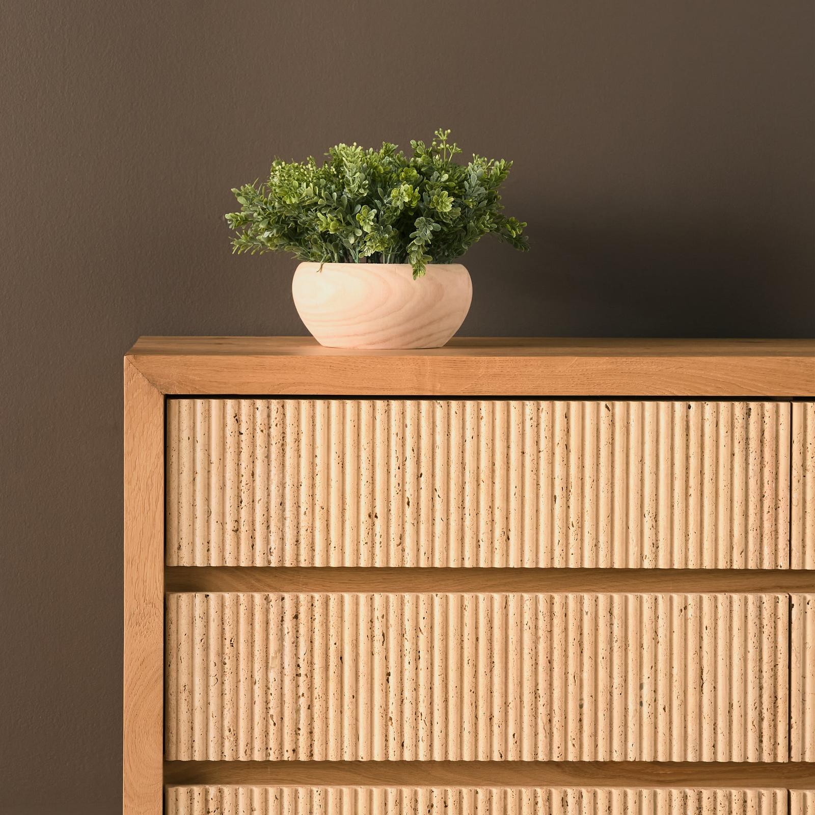 Mercana Travona Oak Wood w/ Travertine 6 Drawer Dresser