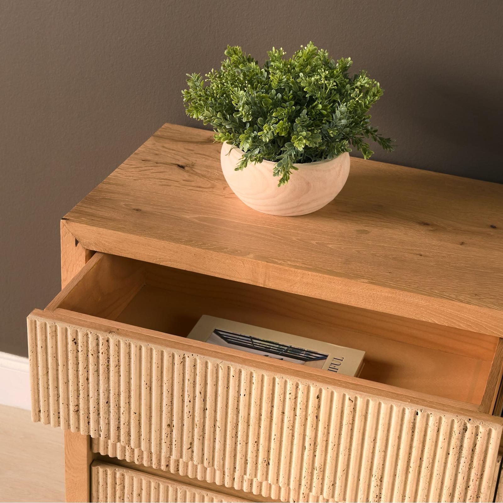 Mercana Travona Oak Wood w/ Travertine 6 Drawer Dresser