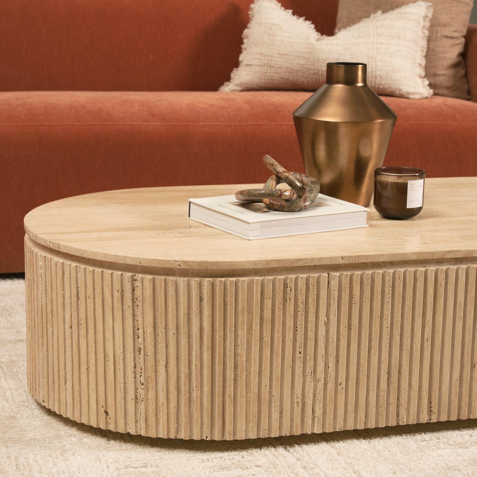 Mercana Elara Ribbed Oblong Travertine Coffee Table