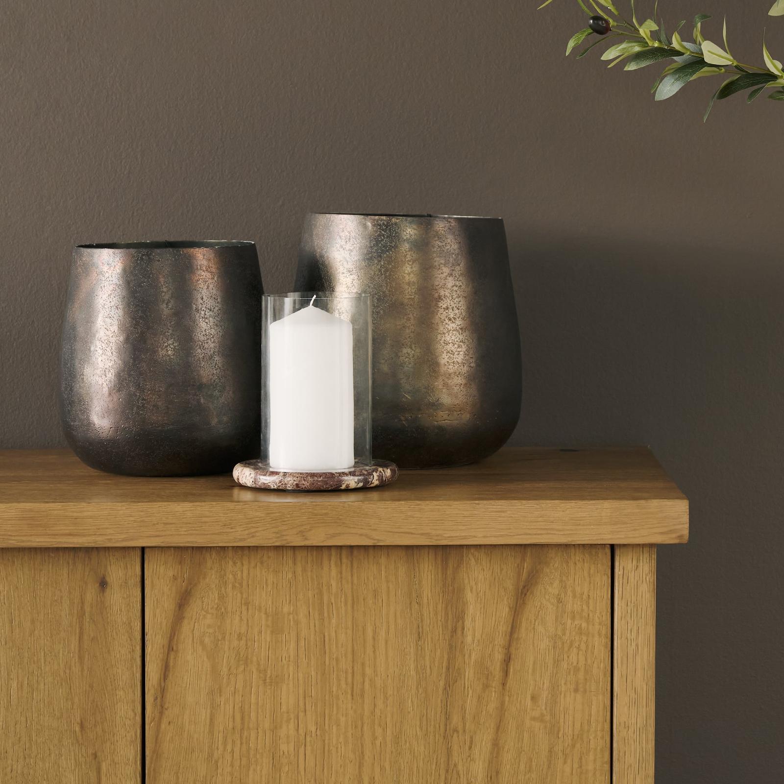 Mercana Bordo Red Marble w/ Glass Hurricane Candle Holder