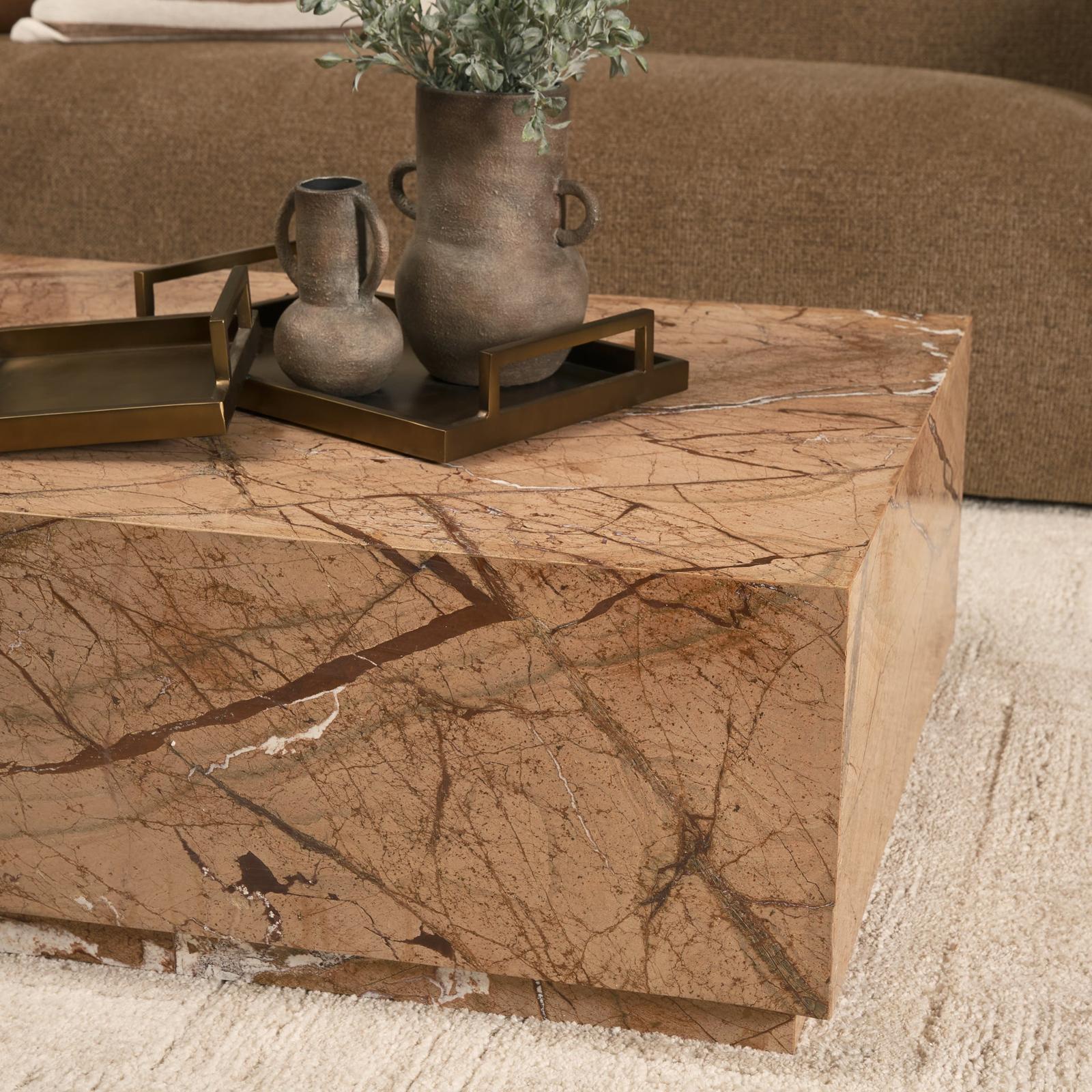 Mercana Matteo Solid Rainforest Rust Marble Rectangular Coffee Table