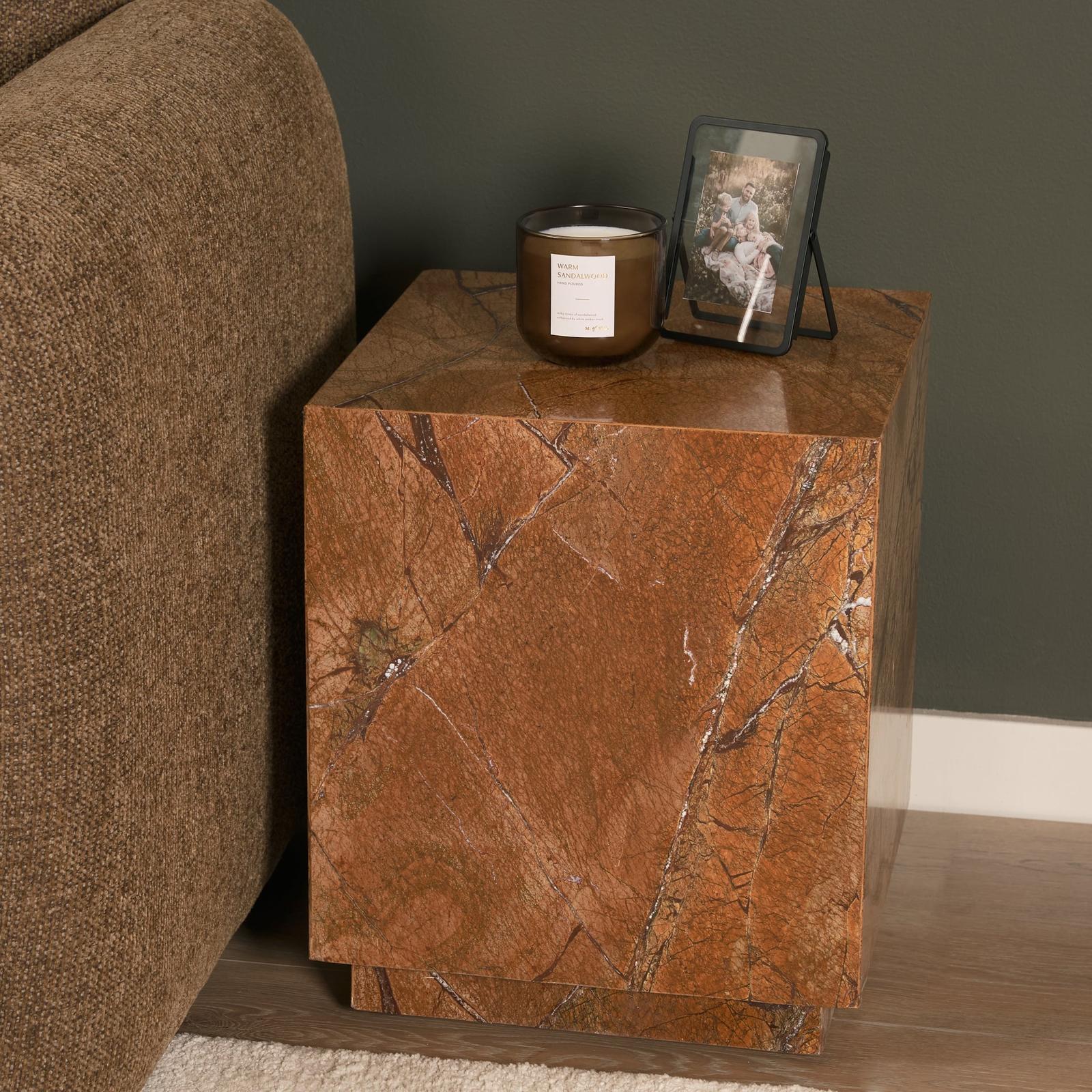 Mercana Matteo Solid Rainforest Rust Marble Square Side Table