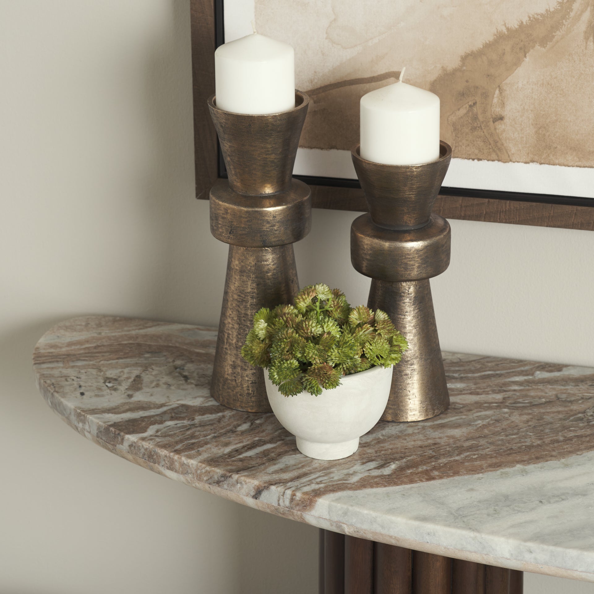 Mercana Marbrello Marble Top  Fluted Wood Half Moon Console Table