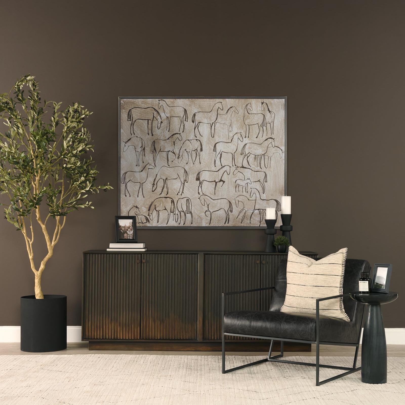 Mercana Cinder Distressed Dark Brown Wood Reeded 4-Door Closed Sideboard
