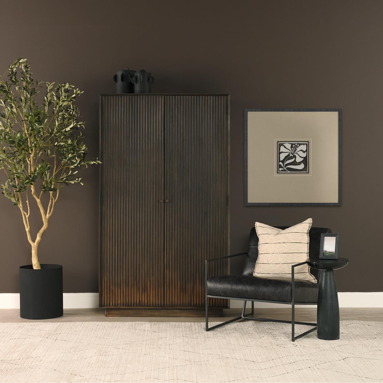 Mercana Cinder Distressed Wood Reeded 2-Door Closed Tall Cabinet