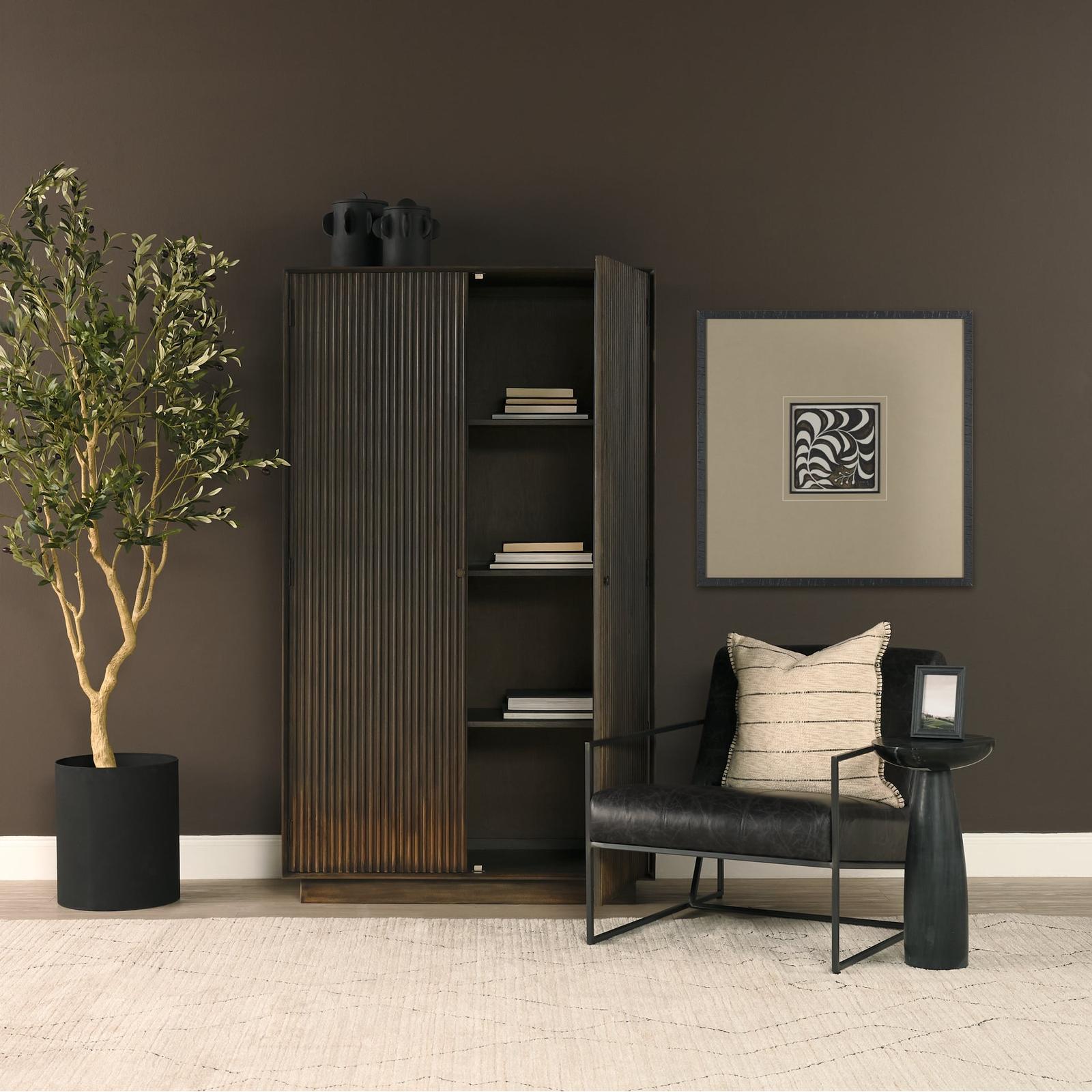 Mercana Cinder Distressed Wood Reeded 2-Door Closed Tall Cabinet