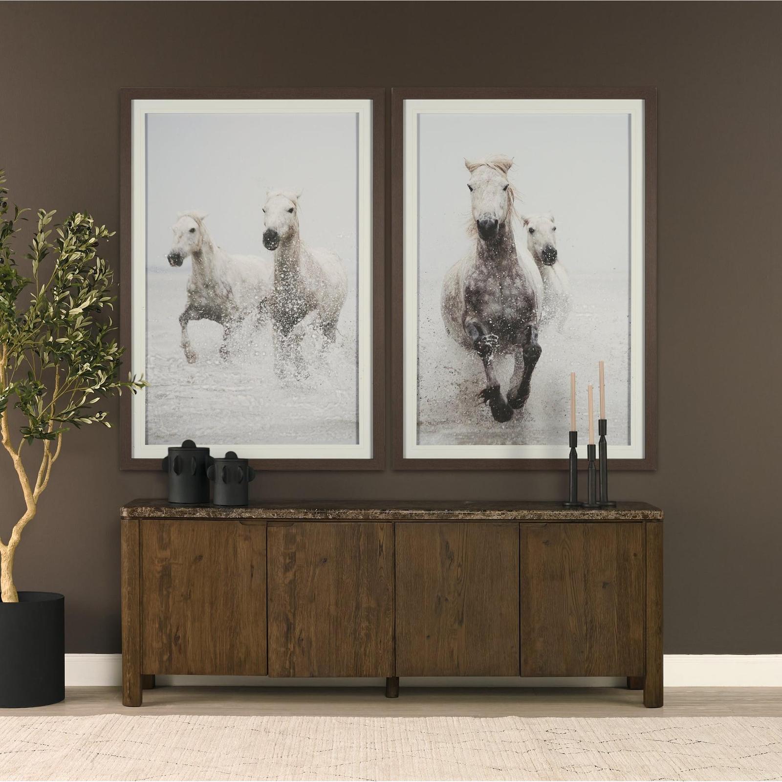 Mercana Kendrix Oak Wood Cappuccino Marble 4 Door Closed Sideboard