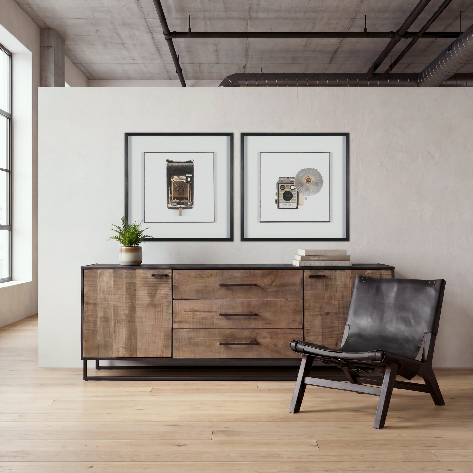 Mercana Alvin  Brown Solid Wood With Black Metal Frame 3 Drawer 2 Cabinet Door Sideboard