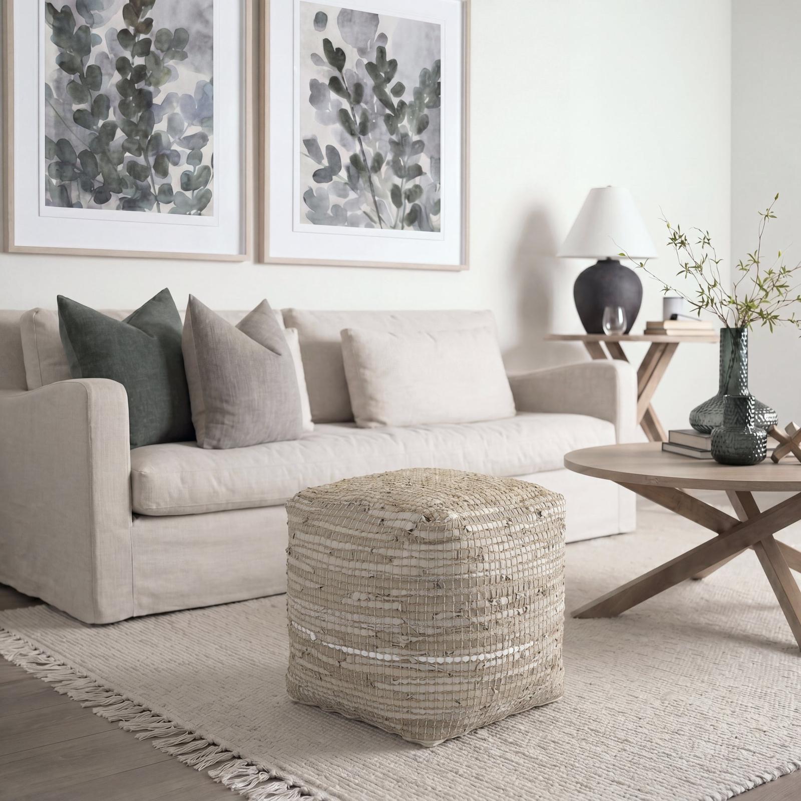Mercana Aalia Leather and Jute Pouf
