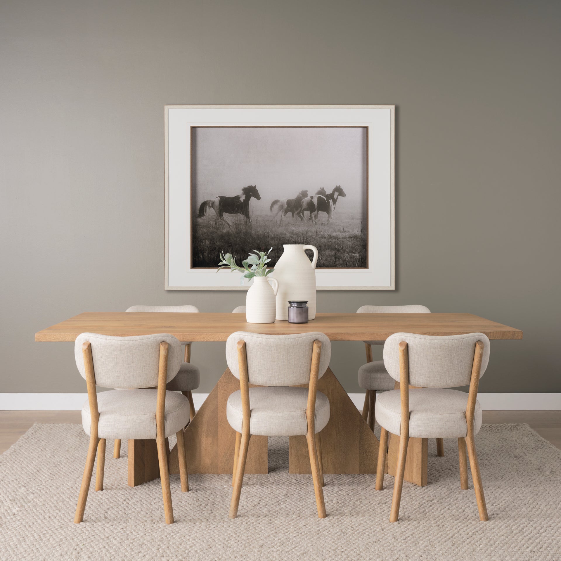Mercana Owen Dining Chair W/ Medium Brown Wood and Beige Fabric