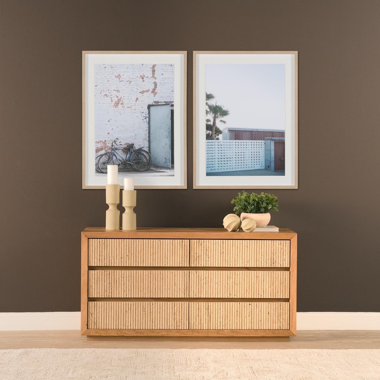 Mercana Travona Oak Wood w/ Travertine 6 Drawer Dresser