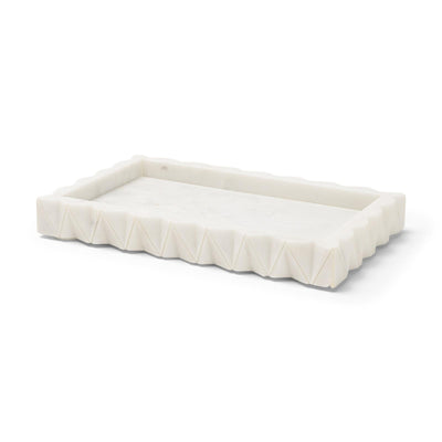 Mercana Camellia Rectangular White Marble Scalloped Tray
