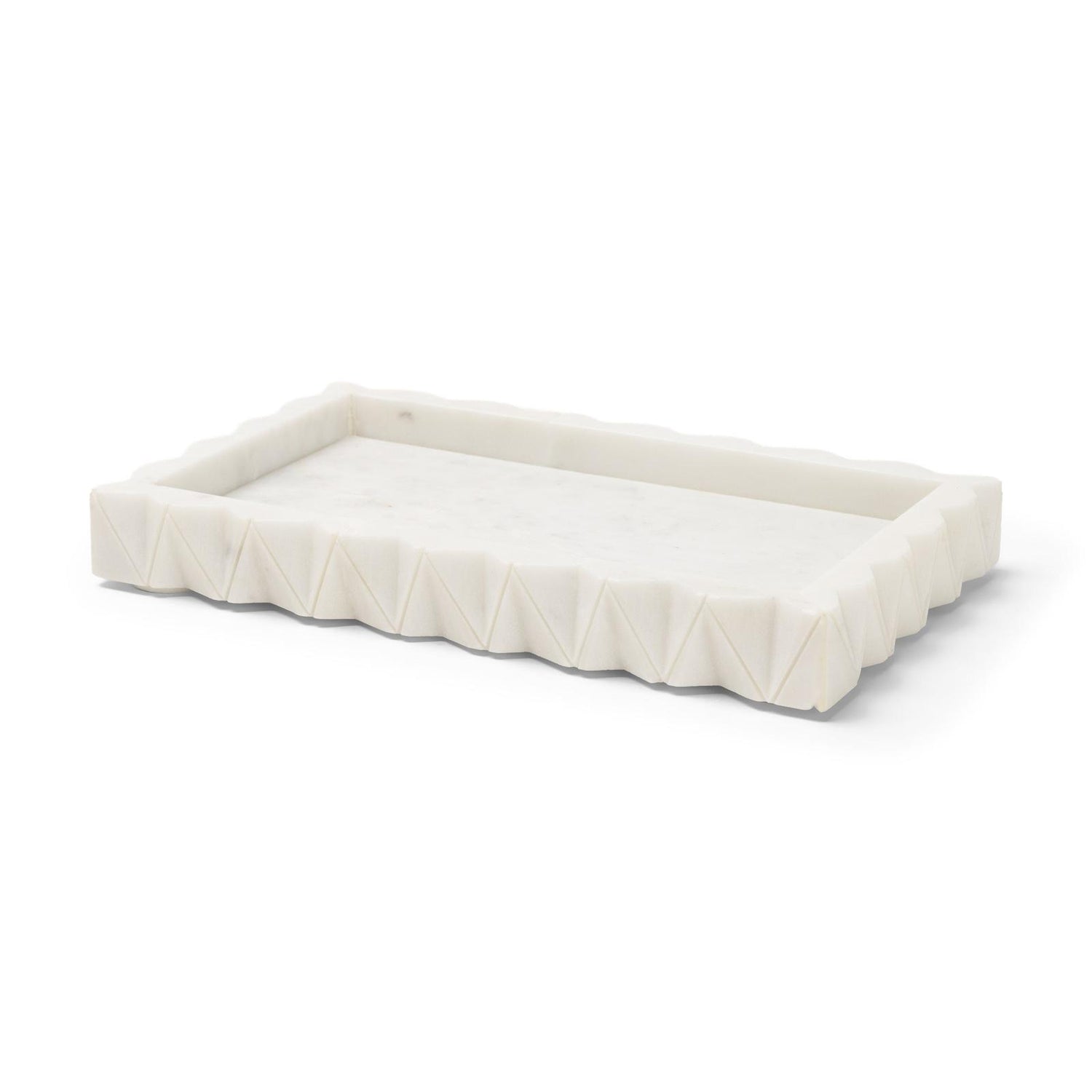 Mercana Camellia Rectangular White Marble Scalloped Tray